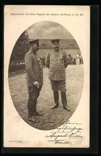 AK Kaiser Wilhelm II. in Uniform und Paul von Hindenburg in Uniform mit Zigarette, gerahmte Ansicht