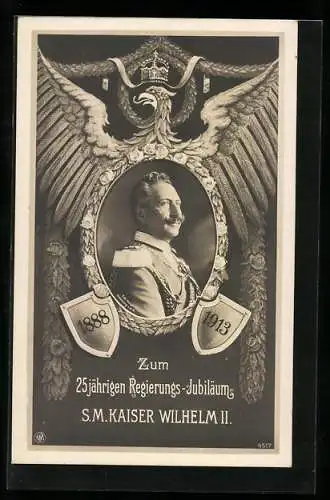 AK Kaiser Wilhelm II.25 Jahre Regirungszeit, ovaler Rahmen als Adler verziehrt