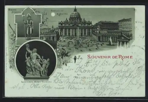 Mondschein-Lithographie Rome, Basilica di S. Pietro, Laocoonte, Guardia Svizzera