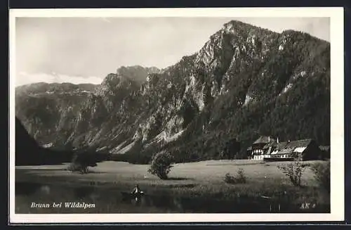 AK Brunn bei Wildalpen, Uferpartie mit Bergpanorama