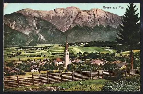 AK Rinn /Tirol, Ortschaft mit Kirche von weitem