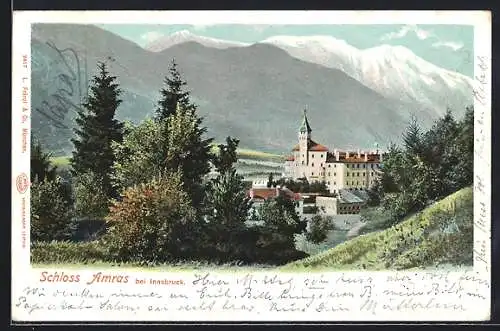 AK Innsbruck, Schloss Ambras mit Berglandschaft