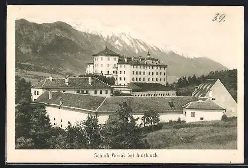 AK Innsbruck, Schloss Amras vor verschneiten Gipfeln