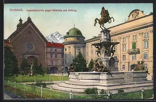 AK Innsbruck, Leopoldsbrunnen gegen Hofkirche und Hofburg