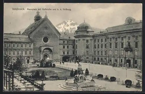 AK Innsbruck, Rennplatz mit Hofkirche und k. k. Hofburg