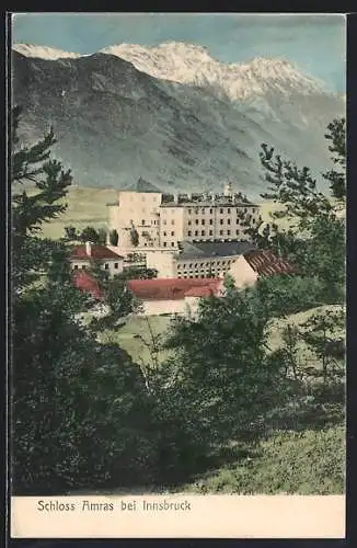 AK Amras bei Innsbruck, Schloss mit Bergpanorama