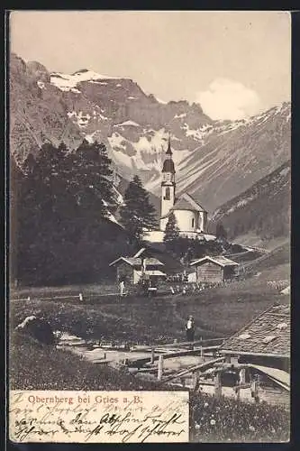 AK Obernberg am Brenner, Berglandschaft mit Kirche