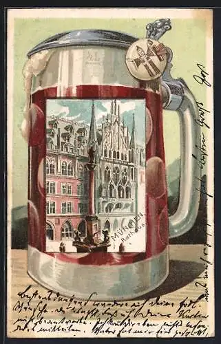 Passepartout-Lithographie München-Au, Rathaus im Bierkrug