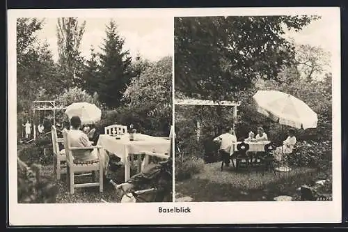 AK Lörrach, Cafe Baselblick am Hünerberg, Gartenpartien