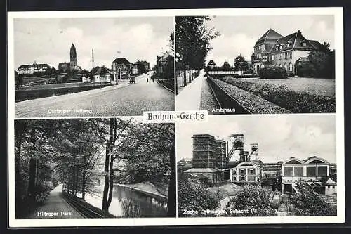 AK Bochum-Gerthe, Kochle-Zeche Lothringen, Schacht I/II, Amtshaus, Hiltroper Park