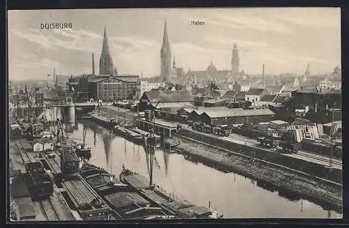 AK Duisburg, Hafen mit Kirche