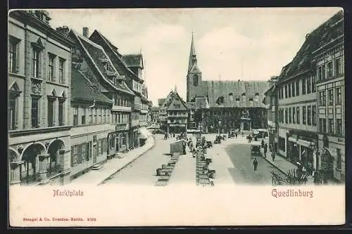 AK Quedlinburg, Marktplatz mit Hotel und Kirche