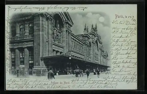 Mondschein-AK Paris, Gare du Nord, Bahnhof