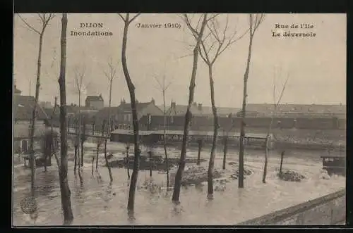 AK Dijon, Inondations 1910, Rue de l`Ile, Le déversoir, Hochwasser