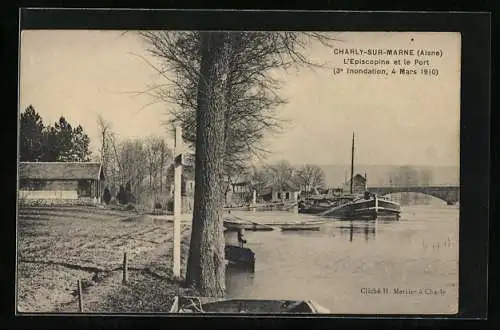 AK Charly-sur-Marne /Aisne, Inondations 1910, L`Episcopine et le Port, Hochwasser