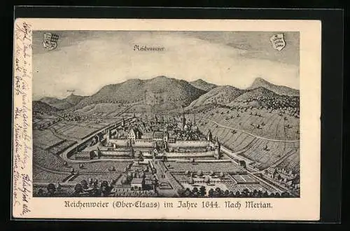 Künstler-AK Reichenweier /Ober-Elsass, Teilansicht 1644 nach Merian