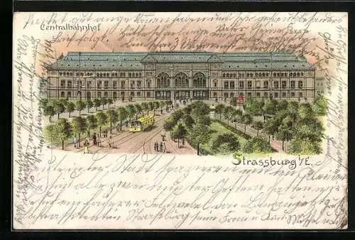 Lithographie Strassburg i. E., Centralbahnhof