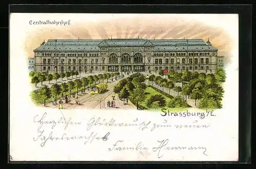 Lithographie Strassburg i. E., Centralbahnhof