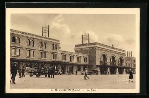 AK St-Quentin /Aisne, La Gare, Bahnhof