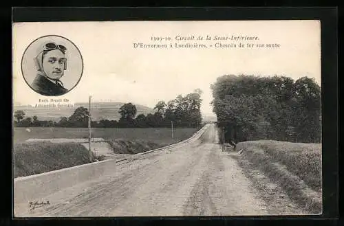 AK Autorennen, Circuit de la Seine-Inferieure, Chemin de ter sur route, Porträt Roch Brault