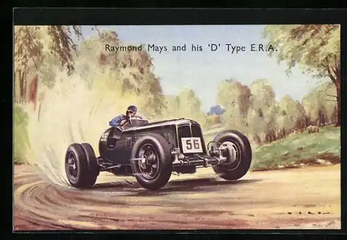 Künstler-AK Autorennen, Raymond Mays and his `D` Type E.R.A.