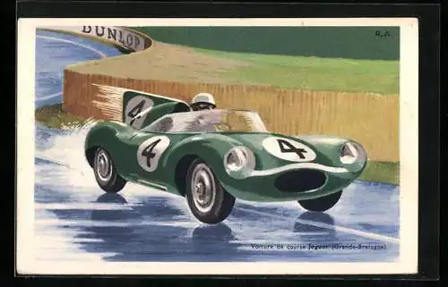 Künstler-AK Autorennen Grande-Bretagne, Voiture de course Jaguar, Startnummer 4