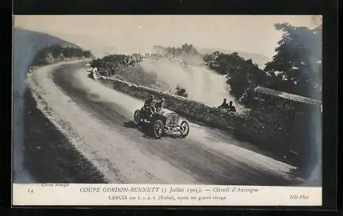 AK Autorennen Coupe Gordon-Bennett 1905, Circuit d`Auvergne, Lancia Rennwagen