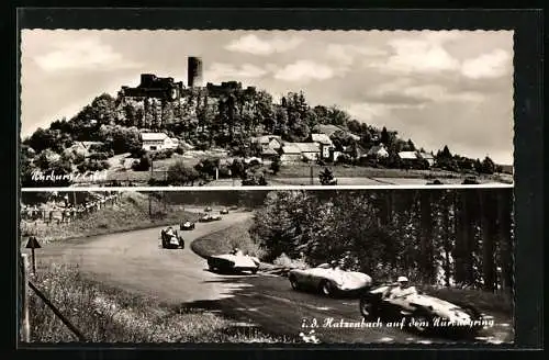 AK Nürburg, Rennwägen i. d. Katzenbach auf dem Nürburgring, Autorennen