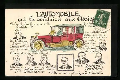 AK L`Automobile aui la conduira aus Assises, Karikaturen