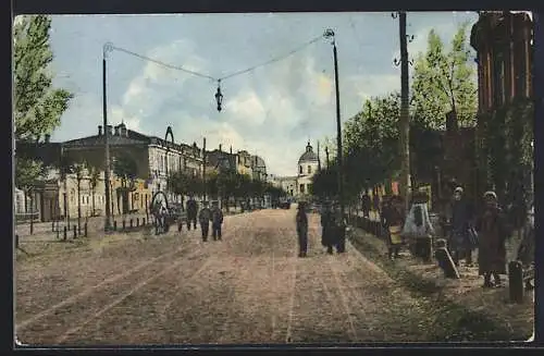 AK Slawjansk, Blick auf die Charkowskaja Strasse mit Kirche und Fussgängern