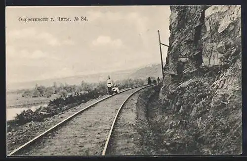 AK Tschita, Eisenbahnlinie entlang eines Felsens