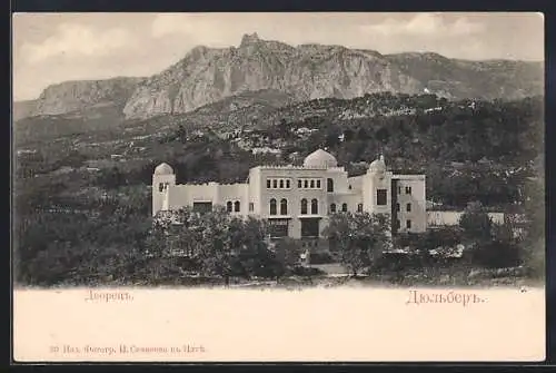 AK Djulber /Krim, Zaren-Palast mit Berglandschaft im Hintergrund