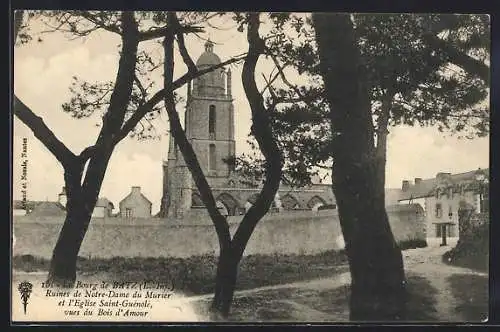 AK Le Bourg de Batz /L.-Inf., Ruines de Notre-Dame du Murier et l`Eglise Saint-Guénolé