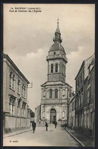 AK Savenay /Loire-Inf., Rue et Clocher de l`Église