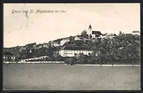 AK St. Magdalena bei Linz, Ortsansicht mit Kirche