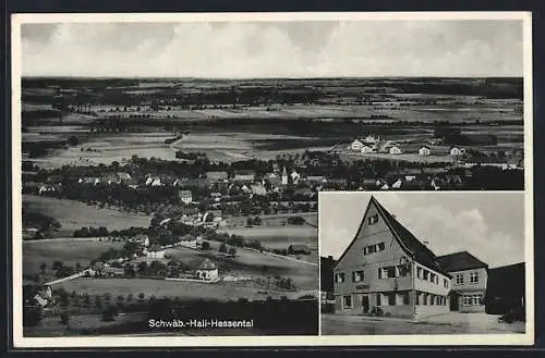 AK Hessental, Gasthaus zum Hirsch, Panorama