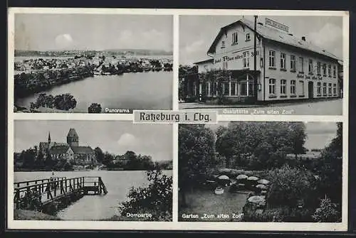 AK Ratzeburg, Panorama, Dompartie, Gaststätte Zum alten Zoll