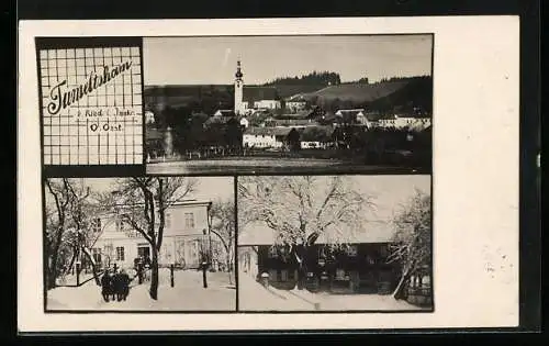 AK Tumeltsham, Gesamtansicht der Stadt, Blick zum Gasthaus