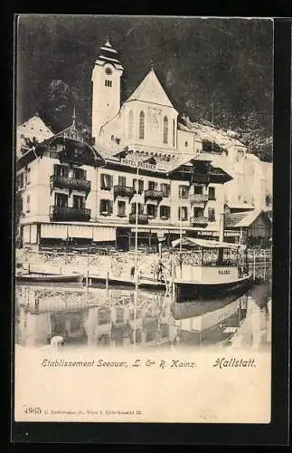 AK Hallstatt, Hotel Seeauer, Dampfer Valerie