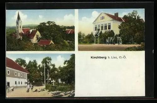 AK Kirchberg bei Linz, Ortspartie mit Kirche, Strassenpartie