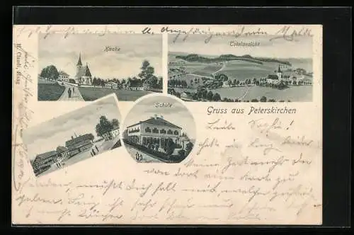 AK Peterskirchen, Kirche, Schule, Totalansicht