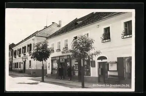 AK St. Oswald bei Freystadt, Geschäft Rudolf Bauer, Reklame für Shell Benzin, Gasthaus