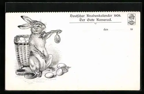 AK Ein Osterhase bemalt Ostereier