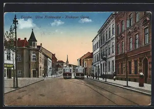 AK Tarnow, Krakauer Gasse mit Strassenbahn