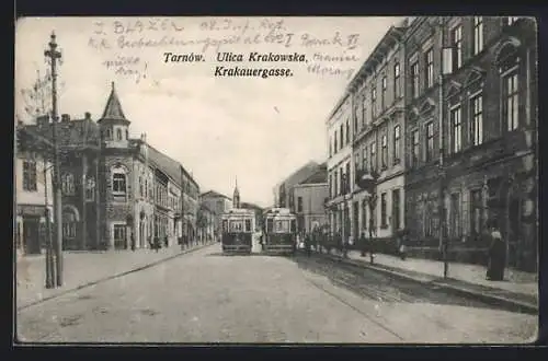 AK Tarnów, Ulica Krakowska, Strassenbahn