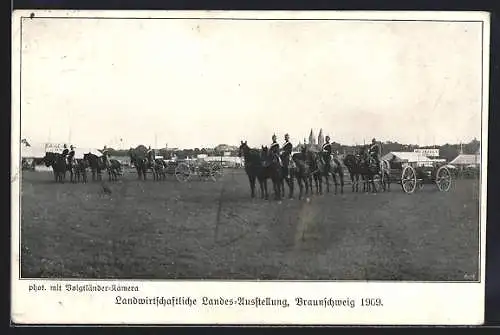 AK Braunschweig, Landwirtschaftliche Landes-Ausstellung 1909, Weinzelt und Pferdekarren