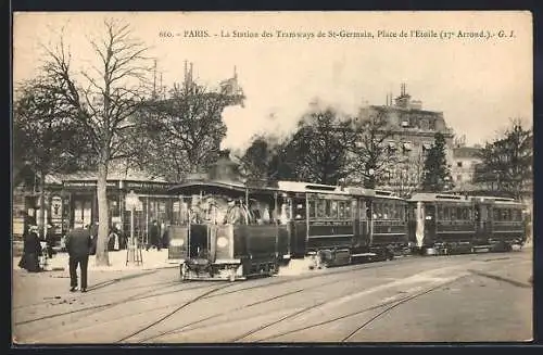 AK Paris, La Station des Tramways de st-Germain, Place de l`Etoile, Strassenbahn