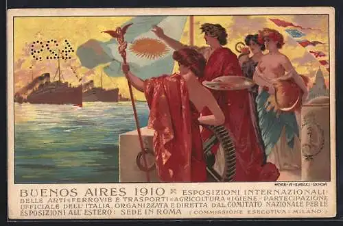 Künstler-AK Buenos Aires, Esposizioni Internazionali 1910, Belle Arti, Ferrovie e Trasporti, Agricoltura, Igiene