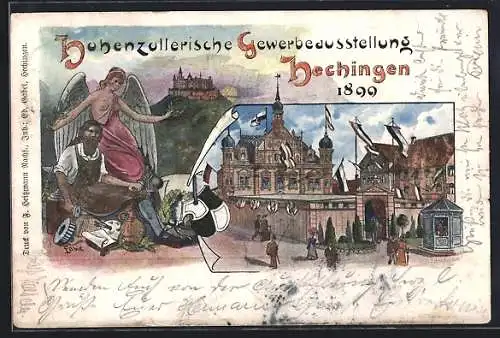 Lithographie Hechingen, Hohenzollerische Gewerbeausstellung 1899, Ausstellungsgelände