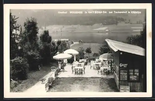 AK Weissensee /Kärnten, Gatschach, Gasthof Weissensee mit Terrasse